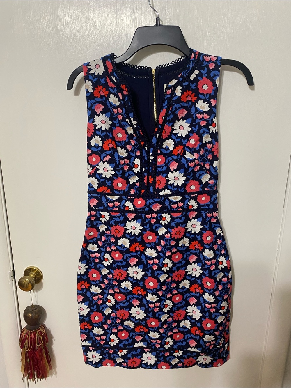 kate spade Navy Floral V-Neck Mini Dress with Red & White Blooms